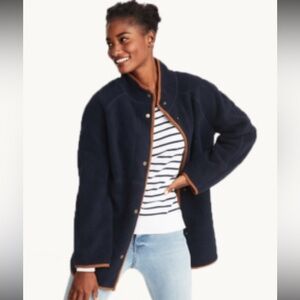 OLD NAVY Long Sherpa Teddy Faux-Suede Lined Coat Jacket Navy Women’s Size XL NEW